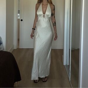 satin halter backless maxi dress